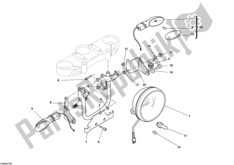 All parts for the Headlight of the Ducati Monster S2R 1000 2008